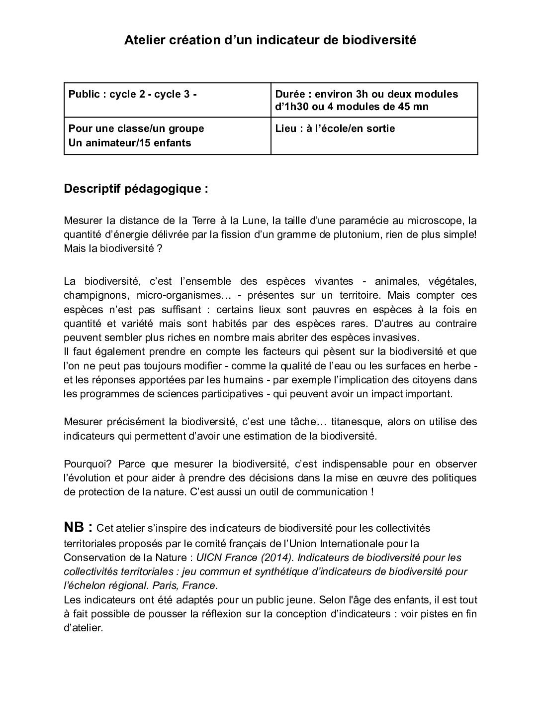 Ressources : « Création d’un indicateur de biodiversité à l’école »?>